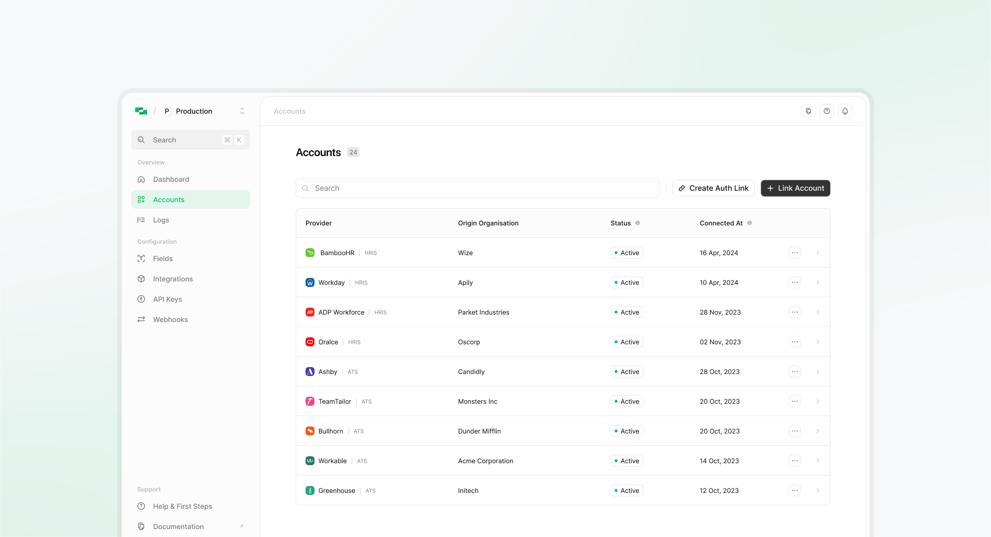 Dashboard update: Accounts Section